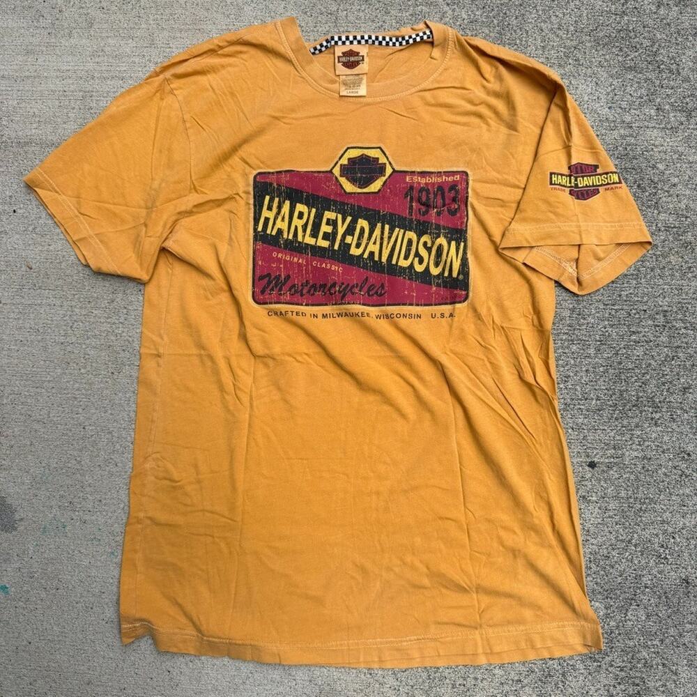 Harley Davidson Shirt Mens Large Yellow Belize Distressed Logo 2020 Biker Tee